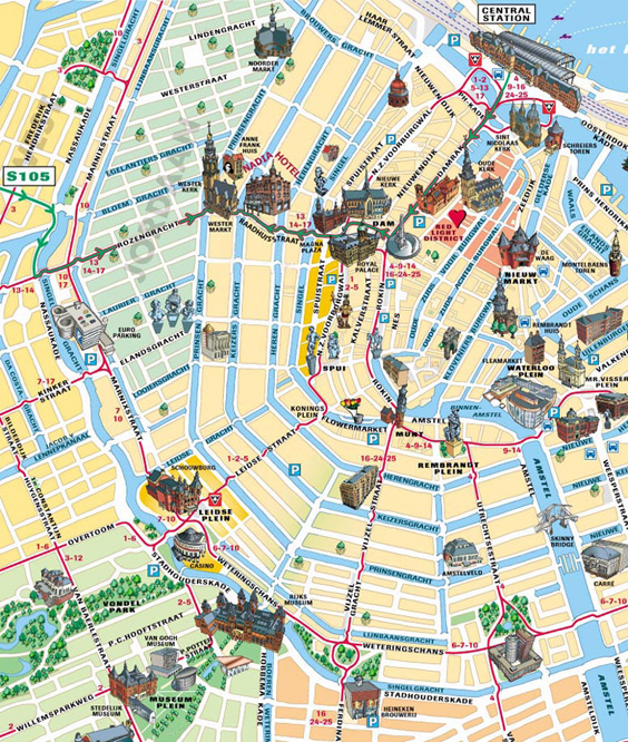 Mappa di Amsterdam, parti principali